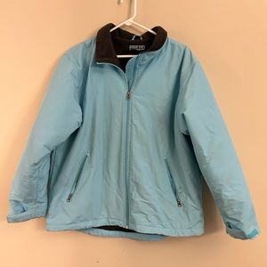 Lands' End Women's Coat Size L (14-16) Polartec Parka Jacket Turquoise Blue